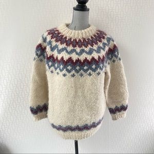 Vintage Nordic style Pullover Sweater, hand Knit by my Mom